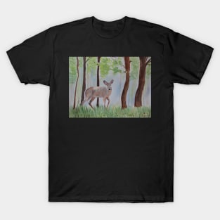 Deer in the Forest Watercolor Painting T-Shirt